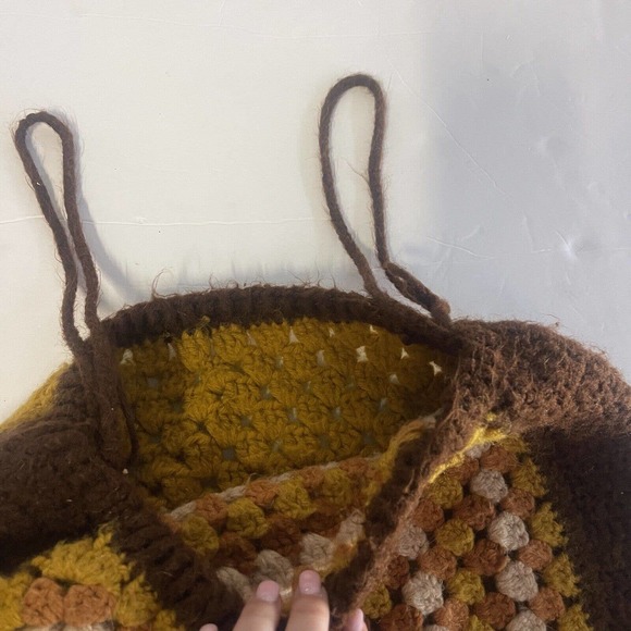 Women's Vintage 70's Handmade Afghan Blanket Purse Brown Yellow Knit - Picture 4 of 9